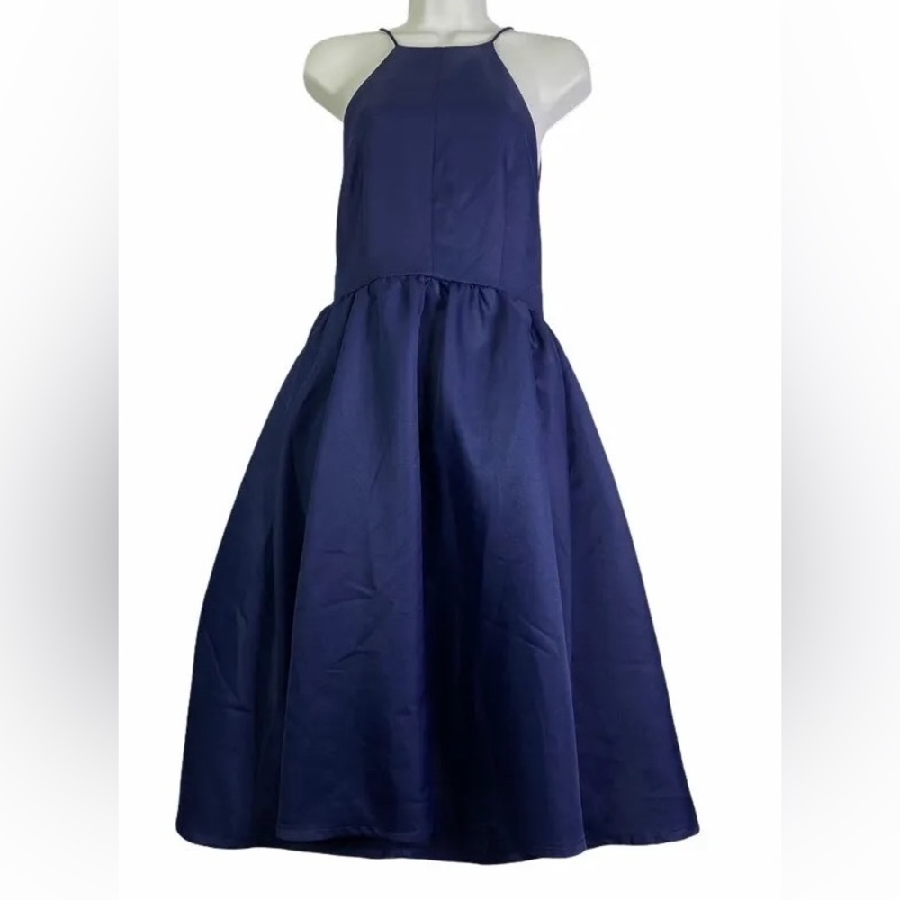 L'atiste By Amy Girls Fit & Flare Dress Blue Backless Spaghetti Strap Zip M